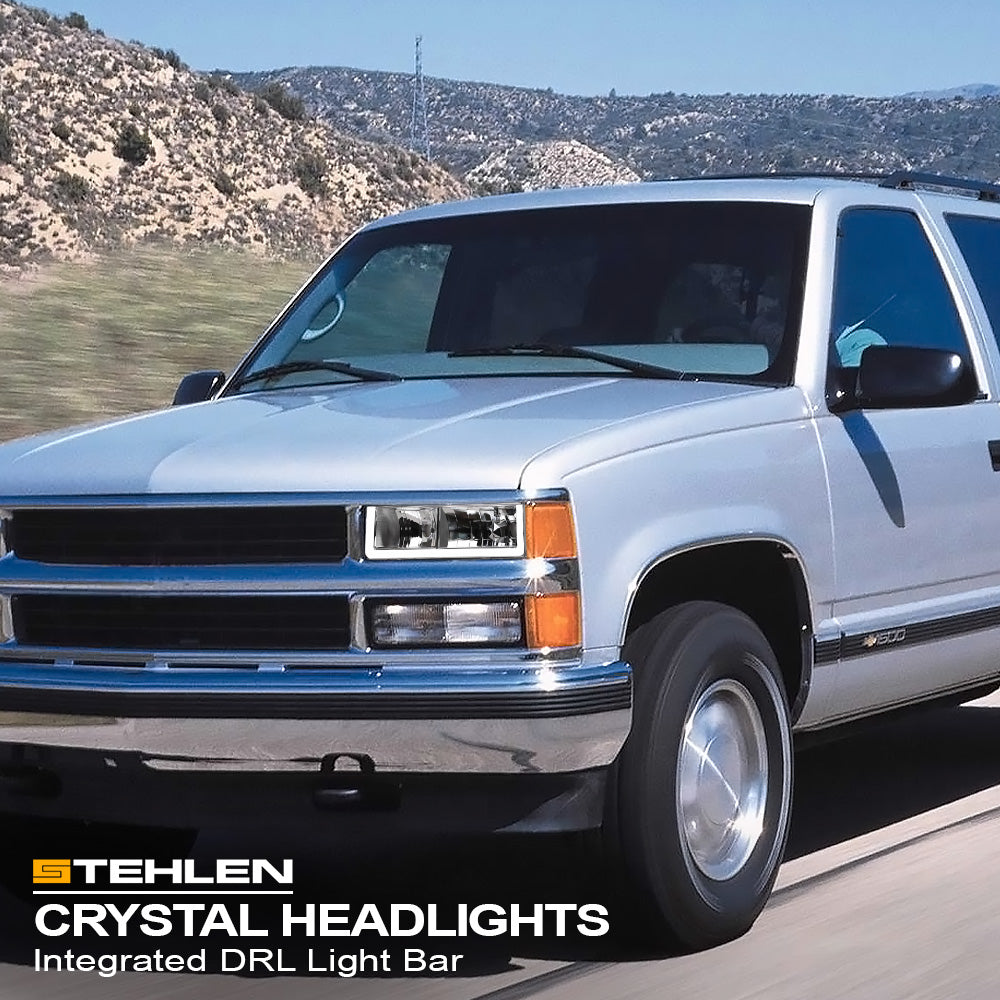 1988-2000 Chevrolet C/K Pickup Crystal Headlights w/ LED Bar - Chrome