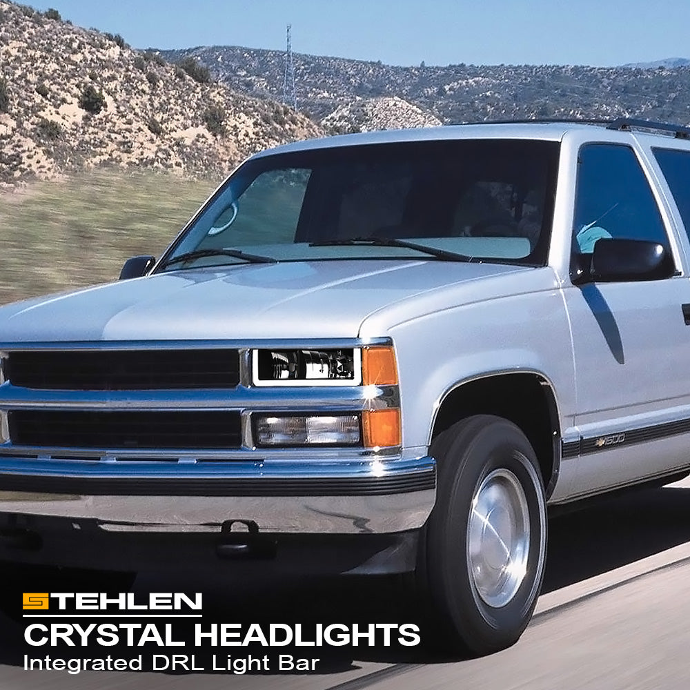 1988-2000 Chevrolet C/K Pickup Crystal Headlights w/LED Bar - Black