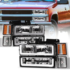 1994-2000 Chevrolet C/K Pickup Crystal Headlights LED 8pc Set - Chrome