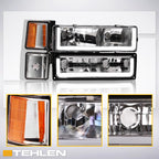 1994-2000 Chevrolet C/K Pickup Crystal Headlights LED 8pc Set - Chrome