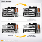 1994-2000 Chevrolet C/K Pickup Crystal Headlights LED 8pc Set - Chrome