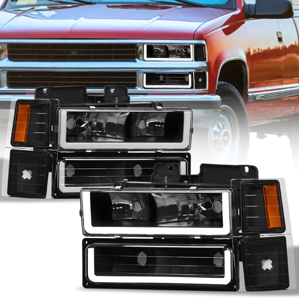 1994-2000 Chevrolet C/K Pickup Crystal Headlights LED 8pc Set - Black