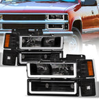 1994-2000 Chevrolet C/K Pickup Crystal Headlights LED 8pc Set - Black