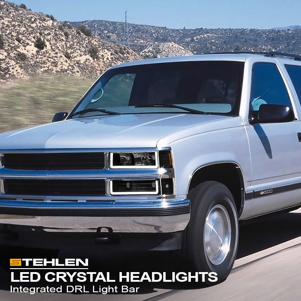 1994-2000 Chevrolet C/K Pickup Crystal Headlights LED 8pc Set - Black