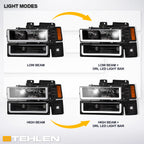 1994-2000 Chevrolet C/K Pickup Crystal Headlights LED 8pc Set - Black