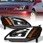 2001-2003 Honda Civic Crystal Headlights Sequential LED Bar - Black