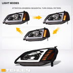 2001-2003 Honda Civic Crystal Headlights Sequential LED Bar - Black