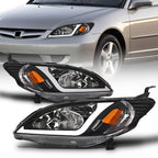 04-05 Honda Civic Crystal Headlights w/ LED Light Bar - Black