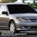04-05 Honda Civic Crystal Headlights w/ LED Light Bar - Black