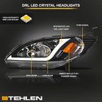 04-05 Honda Civic Crystal Headlights w/ LED Light Bar - Black