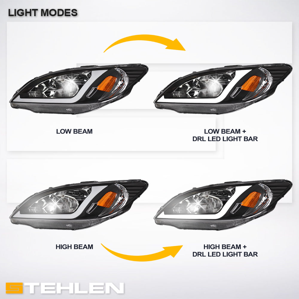 04-05 Honda Civic Crystal Headlights w/ LED Light Bar - Black