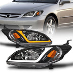04-05 Honda Civic Crystal Headlights Sequential LED Bar - Black