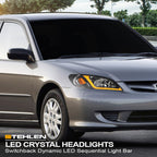 04-05 Honda Civic Crystal Headlights Sequential LED Bar - Black