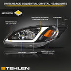 04-05 Honda Civic Crystal Headlights Sequential LED Bar - Black