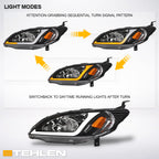 04-05 Honda Civic Crystal Headlights Sequential LED Bar - Black