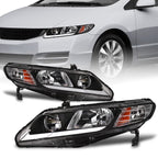 06-11 Honda Civic 4DR Crystal Headlights LED Light Bar Black - JDMA