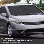06-11 Honda Civic 4DR Crystal Headlights LED Light Bar Black - JDMA