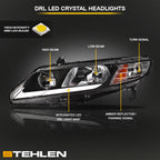 06-11 Honda Civic 4DR Crystal Headlights LED Light Bar Black - JDMA