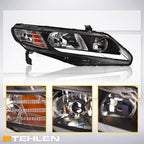 06-11 Honda Civic 4DR Crystal Headlights LED Light Bar Black - JDMA