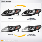06-11 Honda Civic 4DR Crystal Headlights LED Light Bar Black - JDMA
