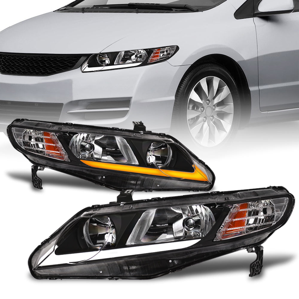 06-11 Honda Civic 4DR Sequential LED Crystal Headlights - Black