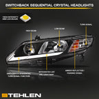 06-11 Honda Civic 4DR Sequential LED Crystal Headlights - Black