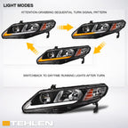 06-11 Honda Civic 4DR Sequential LED Crystal Headlights - Black