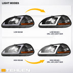 96-98 Honda Civic Crystal Headlights w/ LED Light Bar - Black