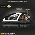 99-00 Honda Civic Crystal Headlights w/ LED Light Bar - Black