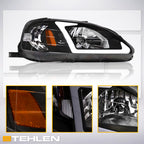 99-00 Honda Civic Crystal Headlights w/ LED Light Bar - Black