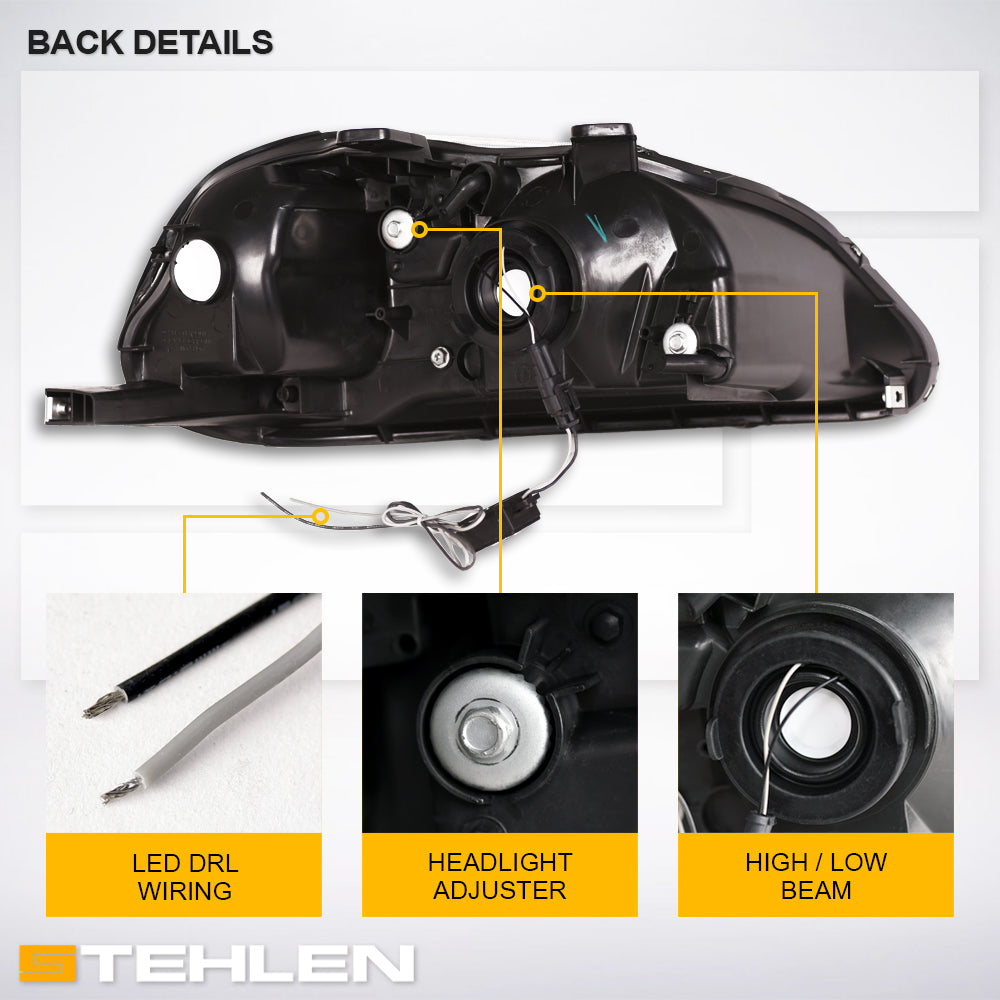99-00 Honda Civic Crystal Headlights w/ LED Light Bar - Black