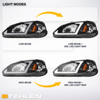 99-00 Honda Civic Crystal Headlights w/ LED Light Bar - Black