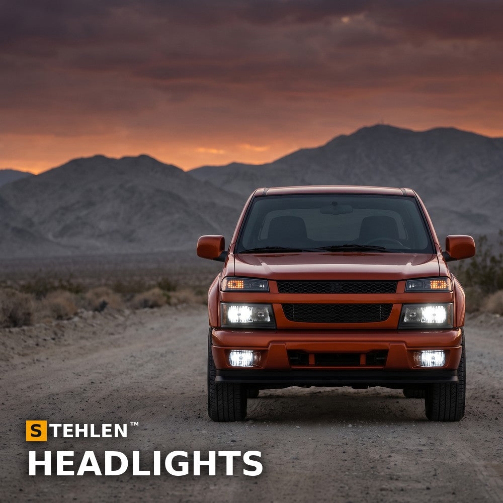 2004-2012 Chevrolet Colorado & GMC Canyon Crystal Headlights 4pc Set w/ Sequential LED Bar — Black — installed