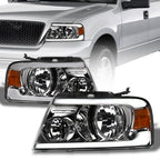 04-08 Ford F-150 Crystal LED Headlights w/ Amber Light Bar - Chrome
