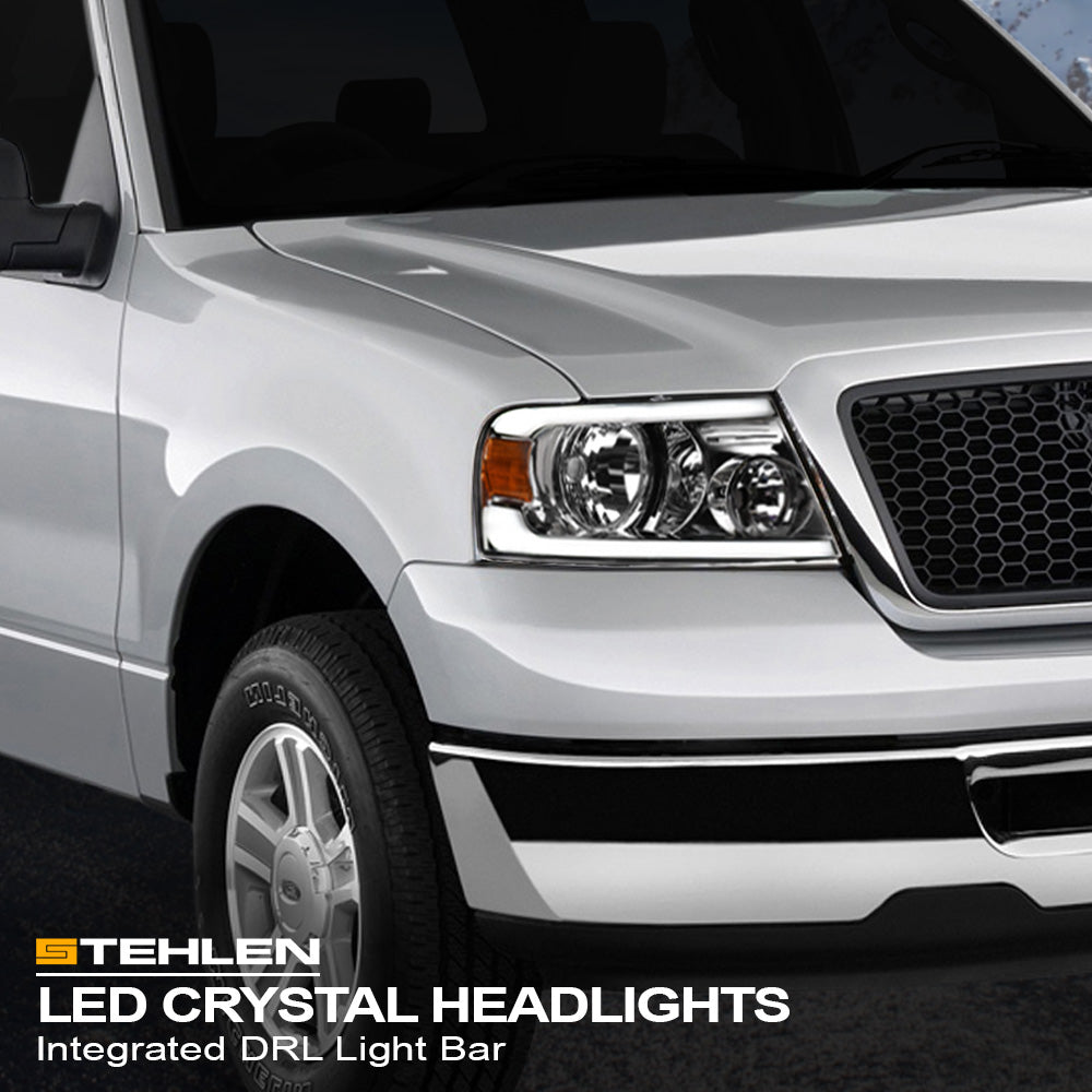 04-08 Ford F-150 Crystal LED Headlights w/ Amber Light Bar - Chrome