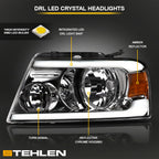 04-08 Ford F-150 Crystal LED Headlights w/ Amber Light Bar - Chrome