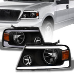 04-08 Ford F-150 LED Crystal Headlights Black w/ Amber Light Bar