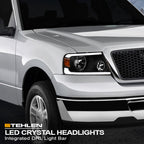 04-08 Ford F-150 LED Crystal Headlights Black w/ Amber Light Bar