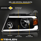 04-08 Ford F-150 LED Crystal Headlights Black w/ Amber Light Bar