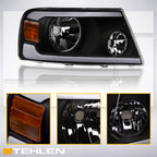04-08 Ford F-150 LED Crystal Headlights Black w/ Amber Light Bar