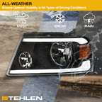04-08 Ford F-150 LED Crystal Headlights Black w/ Amber Light Bar