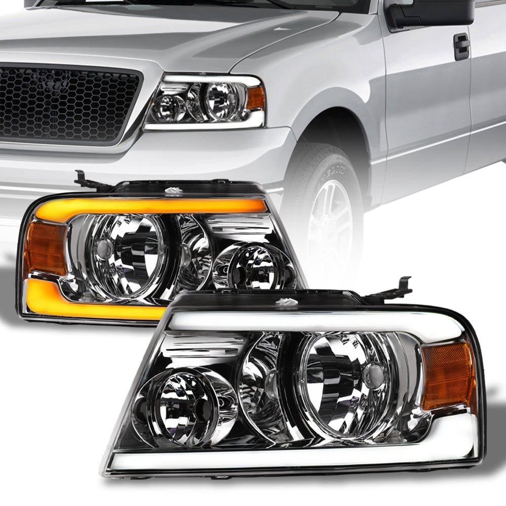 04-08 Ford F-150 Crystal Headlights Sequential LED Signal - Chrome