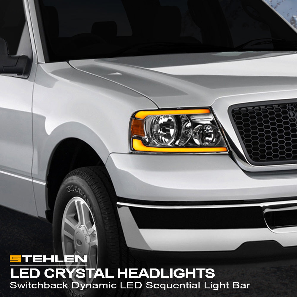 04-08 Ford F-150 Crystal Headlights Sequential LED Signal - Chrome