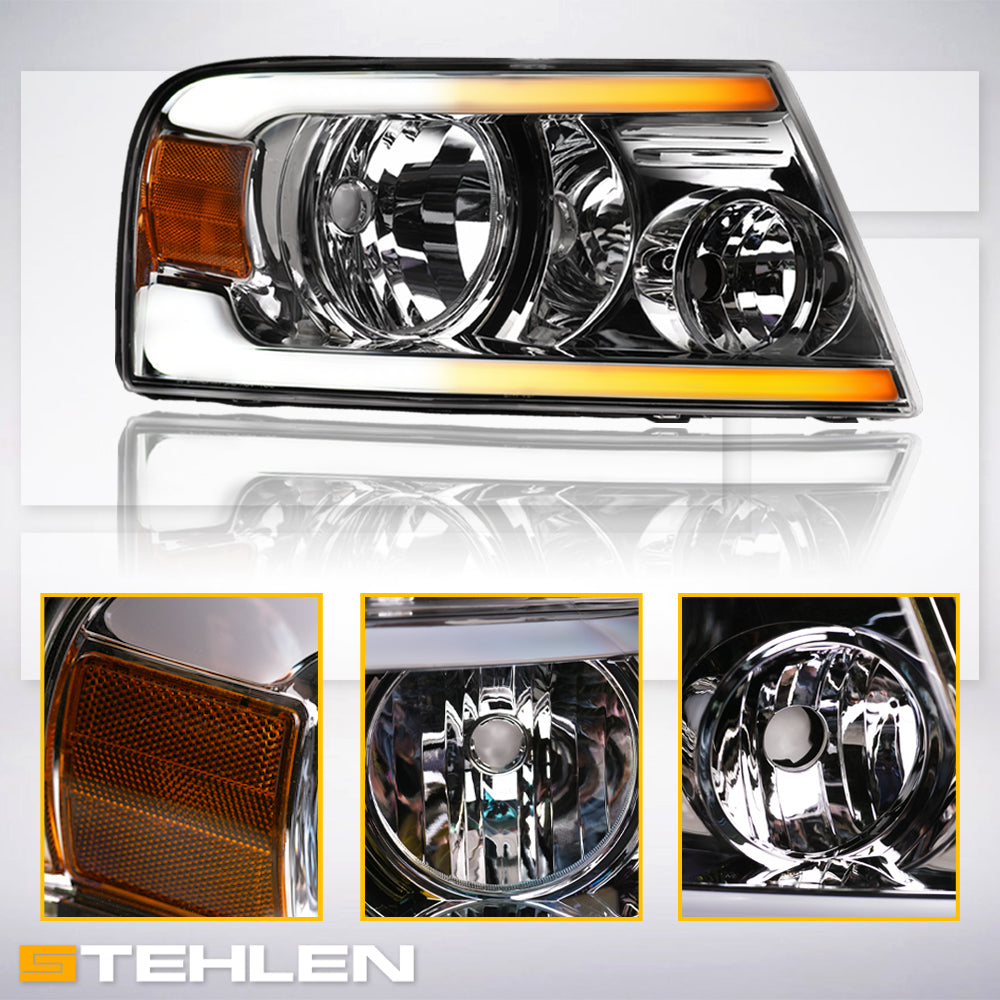 04-08 Ford F-150 Crystal Headlights Sequential LED Signal - Chrome