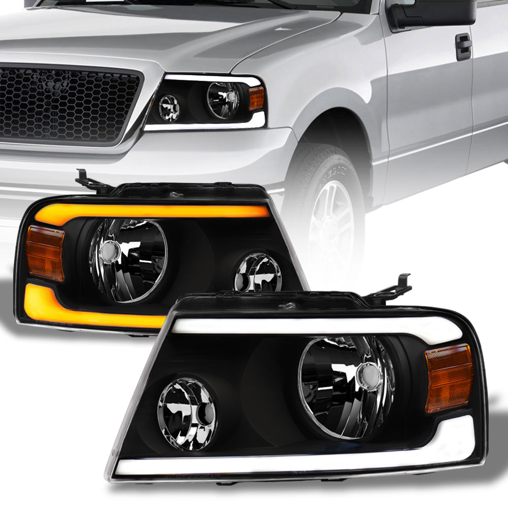 04-08 Ford F-150 LED Crystal Headlights Sequential Signal - Black