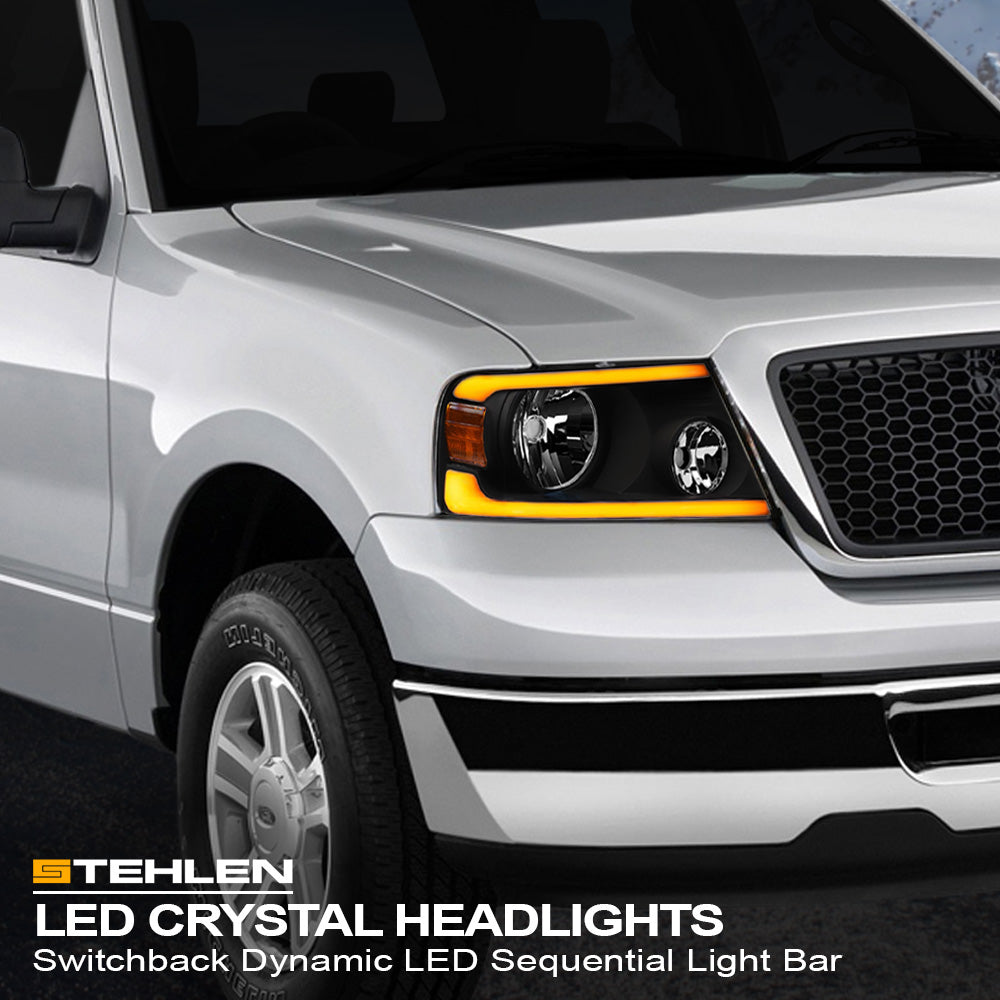 04-08 Ford F-150 LED Crystal Headlights Sequential Signal - Black