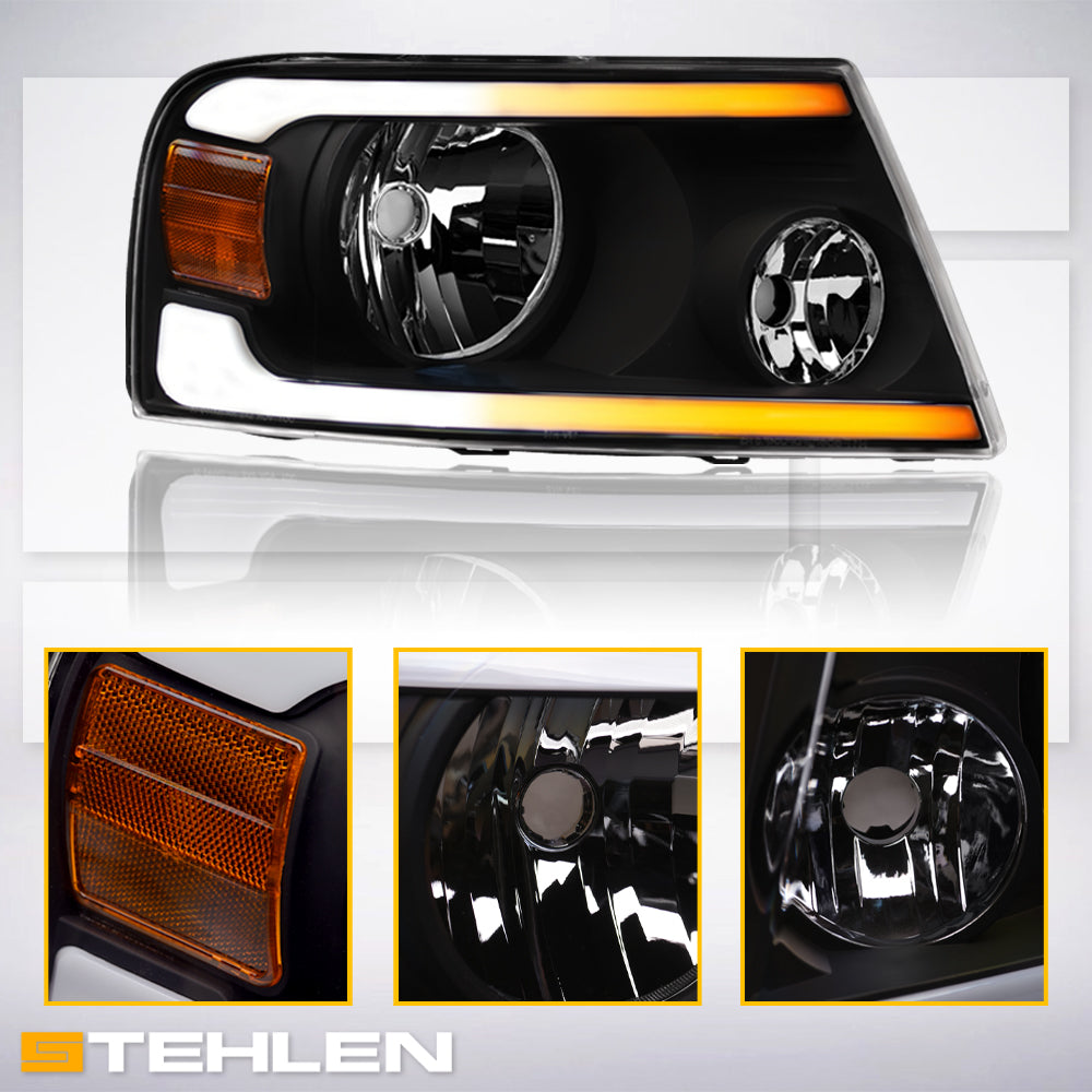 04-08 Ford F-150 LED Crystal Headlights Sequential Signal - Black