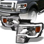 09-14 Ford F-150 LED Crystal Headlights Chrome w/ Amber Light Bar