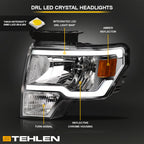 09-14 Ford F-150 LED Crystal Headlights Chrome w/ Amber Light Bar