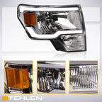 09-14 Ford F-150 LED Crystal Headlights Chrome w/ Amber Light Bar